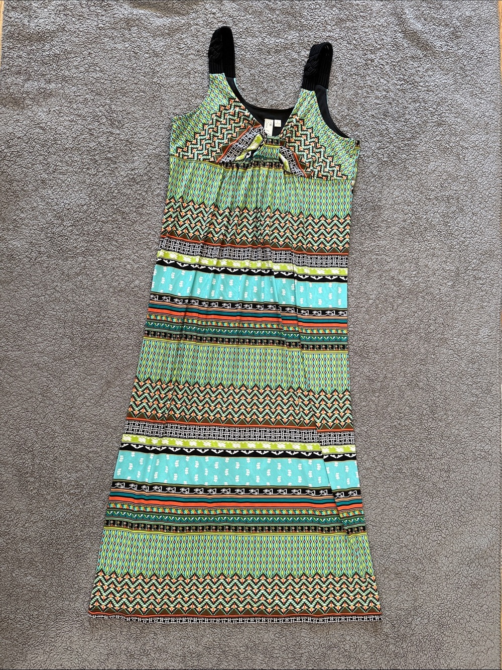 Emma & Michele Lime Green and Aqua Patterned Maxi Dress with Black Straps